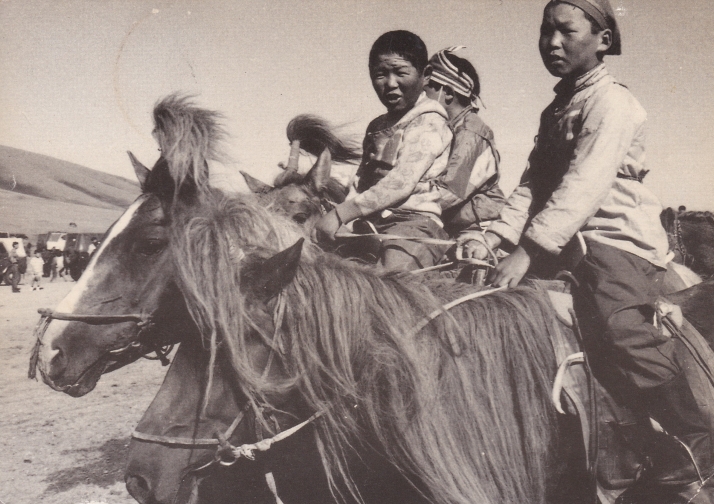 Mongolian children on horseback